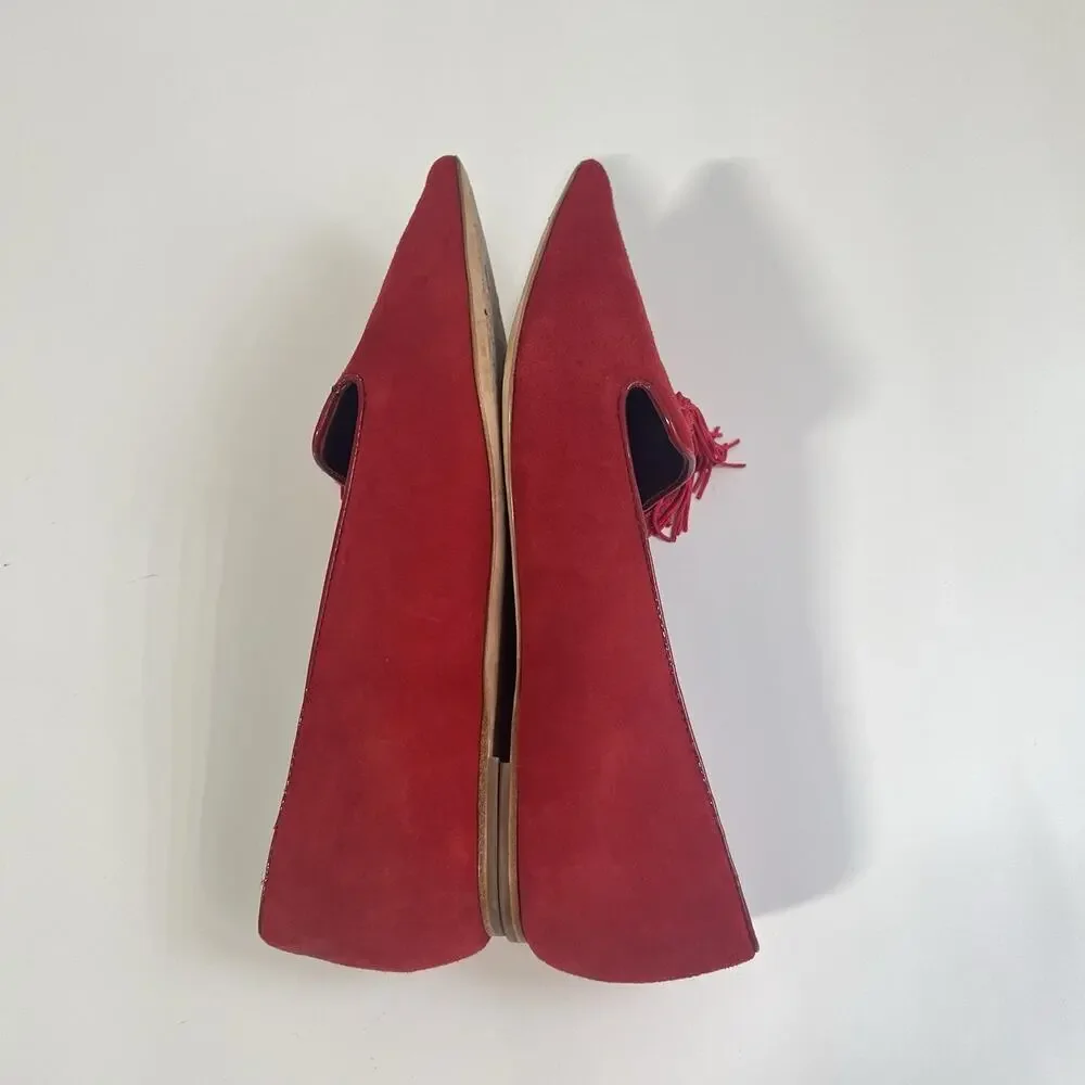 Kate Spade New York Womens Suede Tassel Pointed Toe Loafers Red Size 8 B
